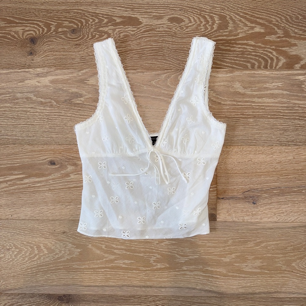 American Threads White Tie Back Tank Top